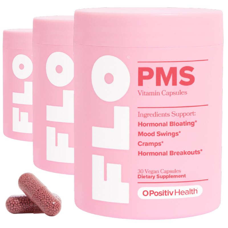 O Positiv FLO PMS Vitamins for Women, 30 Servings (Pack of 3) - Proactive PMS Relief - Targets Hormonal Breakouts, Bloating, Cramps, & Mood Swings with Chasteberry, Vitamin B6, & Lemon Balm