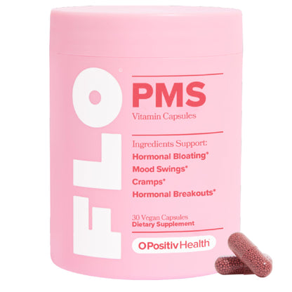 O Positiv FLO PMS Vitamins for Women, 30 Servings (Pack of 1) - Proactive PMS Relief - Targets Hormonal Breakouts, Bloating, Cramps, & Mood Swings with Chasteberry, Vitamin B6, & Lemon Balm