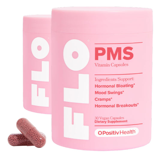 O Positiv FLO PMS Vitamins for Women, 30 Servings (Pack of 2) - Proactive PMS Relief - Targets Hormonal Breakouts, Bloating, Cramps, & Mood Swings with Chasteberry, Vitamin B6, & Lemon Balm