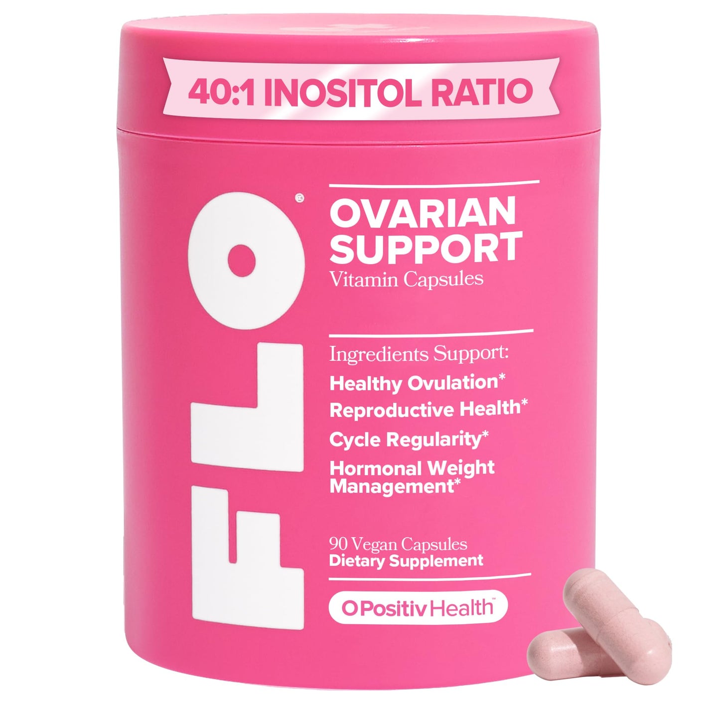 FLO Ovarian Health Support - Hormone Balance for Women, Inositol Supplement with DIM, Myo-Inositol & D-Chiro Inositol, Folic Acid - Supports Healthy Ovulation, Cycle Regularity - 30 Servings